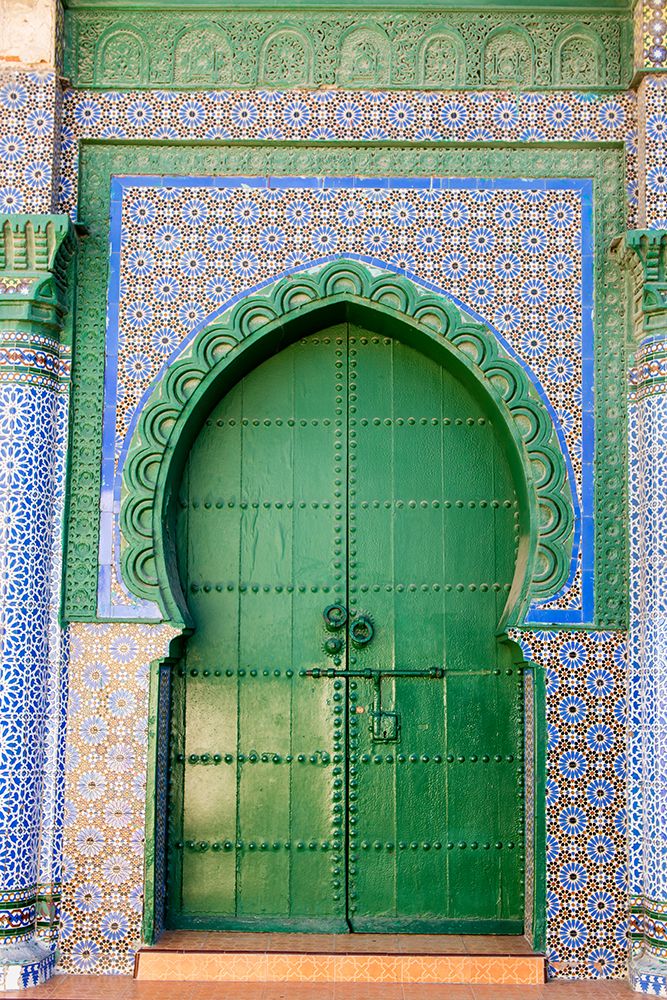 Moorish gate or doorway at the Sidi Bou Abid Mosque, Grand Socco, Old Medina, Tangier, Morocco.